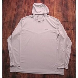 Huk Men's Long Sleeve Hooded Pullover Shirt Size XL Light Gray
